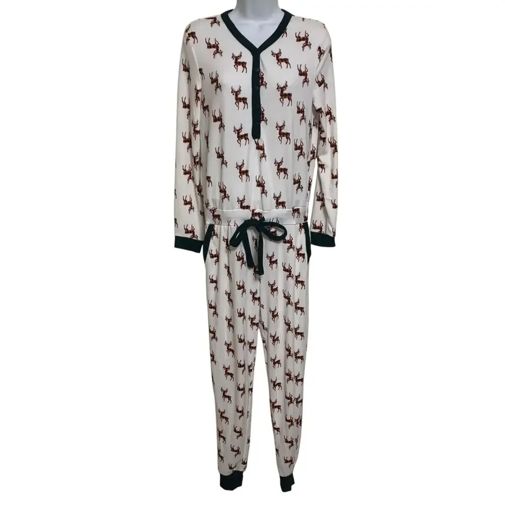 Tart Intimates Tenlie Plaid Reindeer Jumpsuit Womens Size S